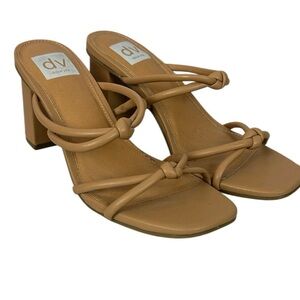 DV Dolce Vita Haroldene Strappy Slip-On Chunky Heel Knotted Sandals Size 7.5 Tan